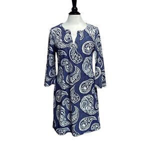 Aryeh Navy & Cream Paisley Quarter Sleeve Dress Size Large NWT